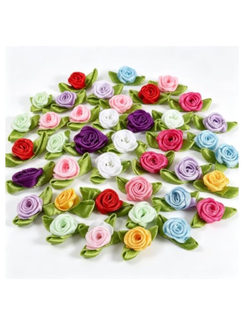 100 Pcs Mini Satin Ribbon Rose Flower Sewing Appliques Trim Embellishments